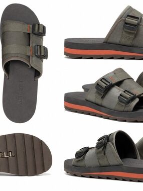 Merrell Men's ALPINE Slide Sandals Olive Green with Orange Accent